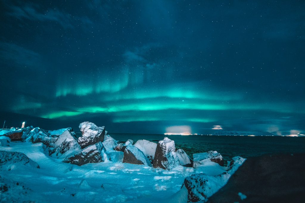 The aurora or the Northern lights is a beautiful phenomena to visit each Winter.