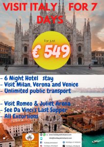 Visit Northern Italy with Venice, Verona and Milan.